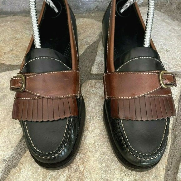 Cole Haan Monk Strap Loafer Mens 9 C03586 Pinch Buckle Fringe Two Tone Black - Picture 3 of 11
